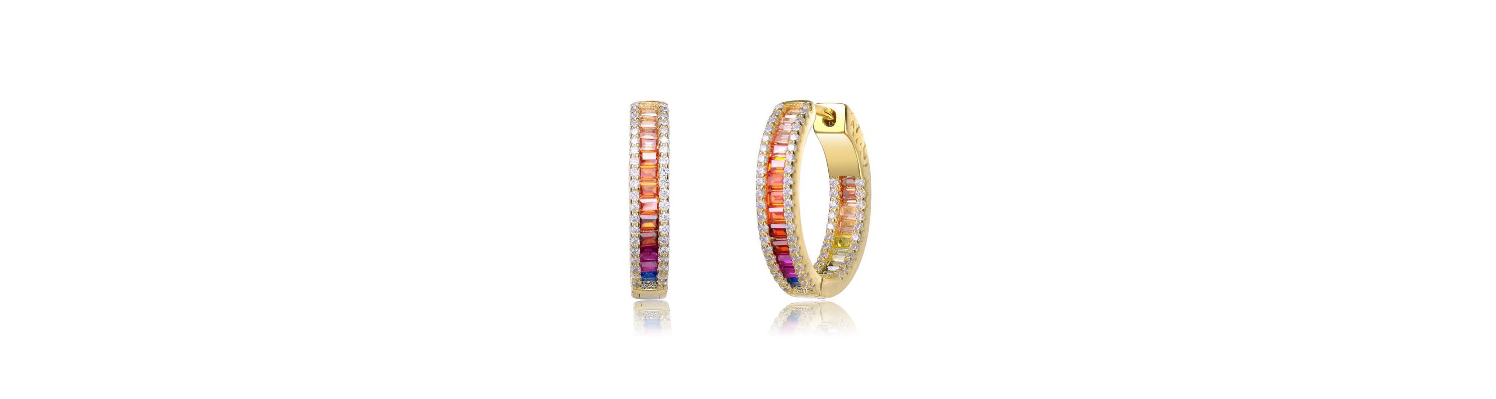 Lab Created 14K Gold Plated Multi Color Cubic Zirconia Hoop Earrings