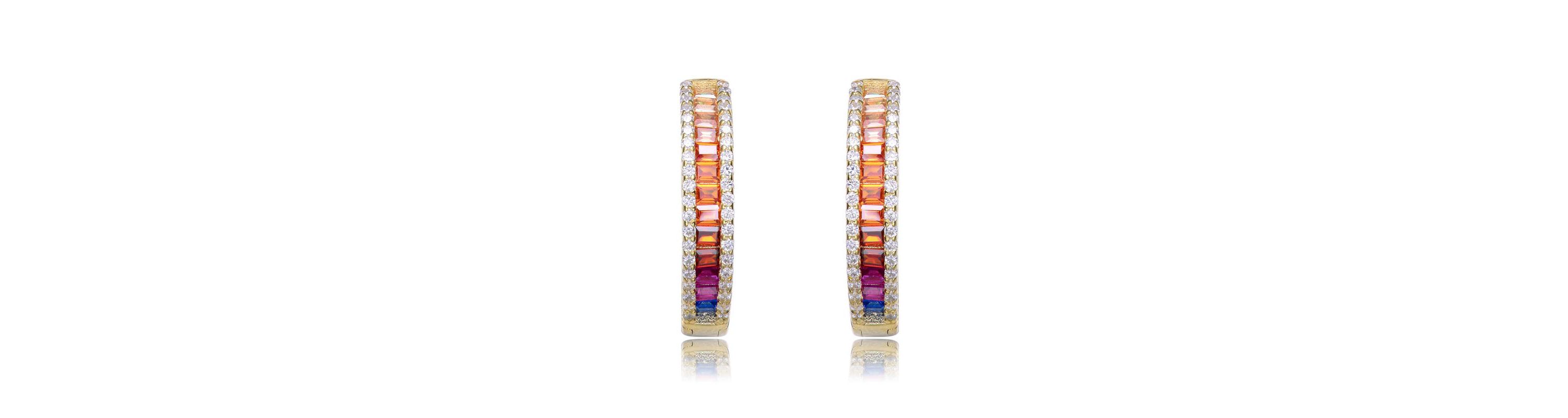 Lab Created 14K Gold Plated Multi Color Cubic Zirconia Hoop Earrings