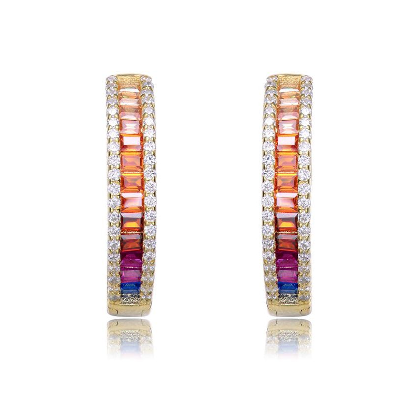Lab Created 14K Gold Plated Multi Color Cubic Zirconia Hoop Earrings