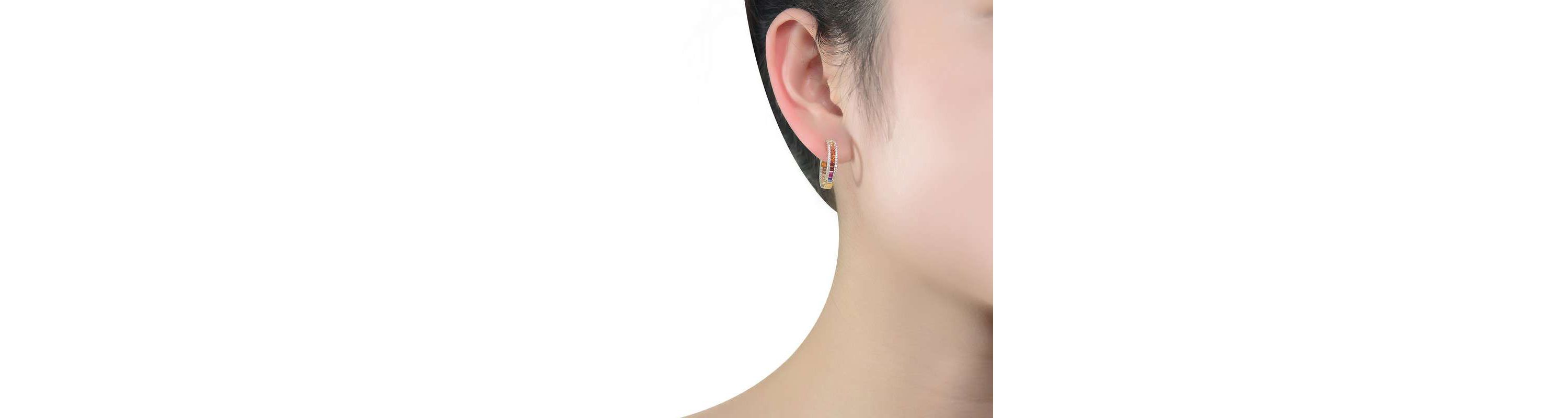 Lab Created 14K Gold Plated Multi Color Cubic Zirconia Hoop Earrings