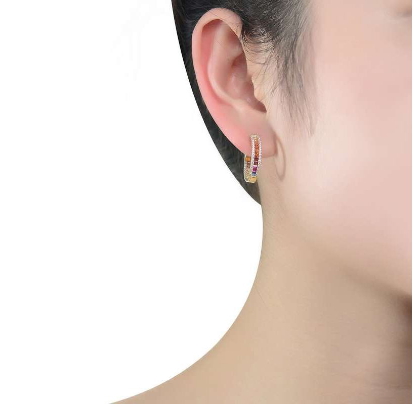 Lab Created 14K Gold Plated Multi Color Cubic Zirconia Hoop Earrings