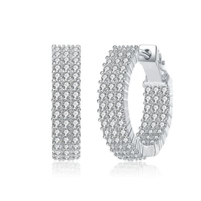 Rozzato Lab Created White Gold Plated with Clear Cubic Zirconia Three Row Hoop Earrings