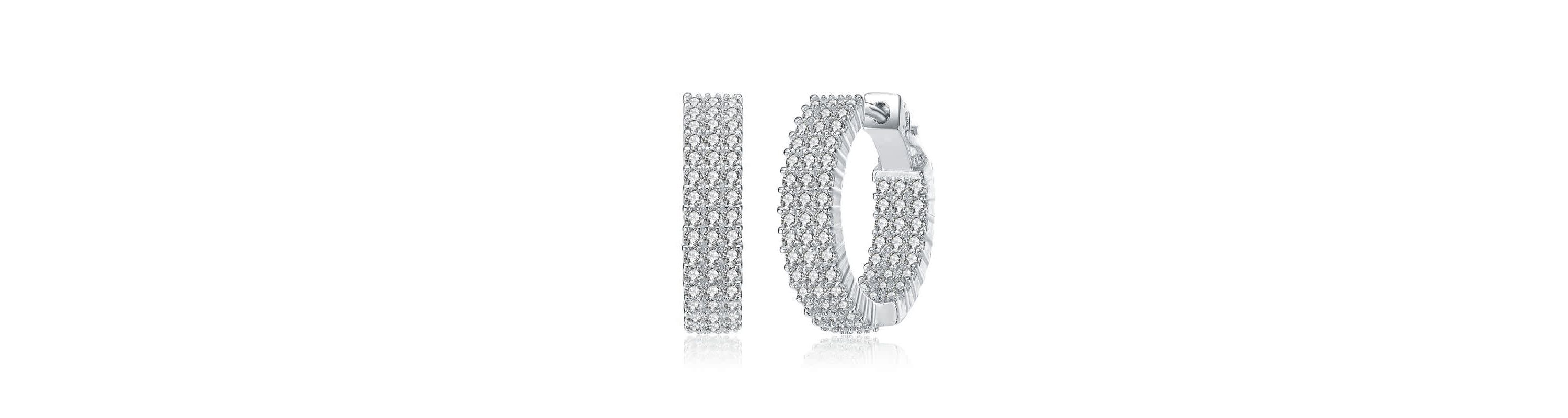 Lab Created White Gold Plated with Clear Cubic Zirconia Three Row Hoop Earrings