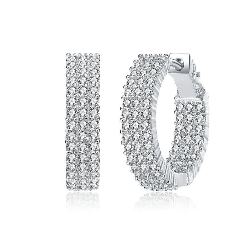Lab Created White Gold Plated with Clear Cubic Zirconia Three Row Hoop Earrings