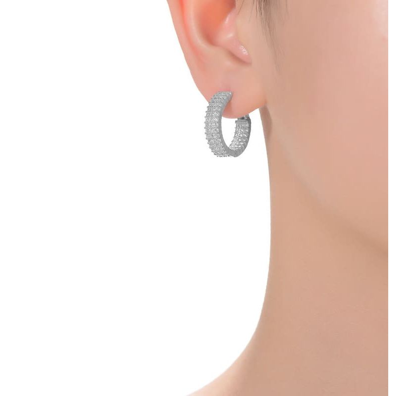 Lab Created White Gold Plated with Clear Cubic Zirconia Three Row Hoop Earrings
