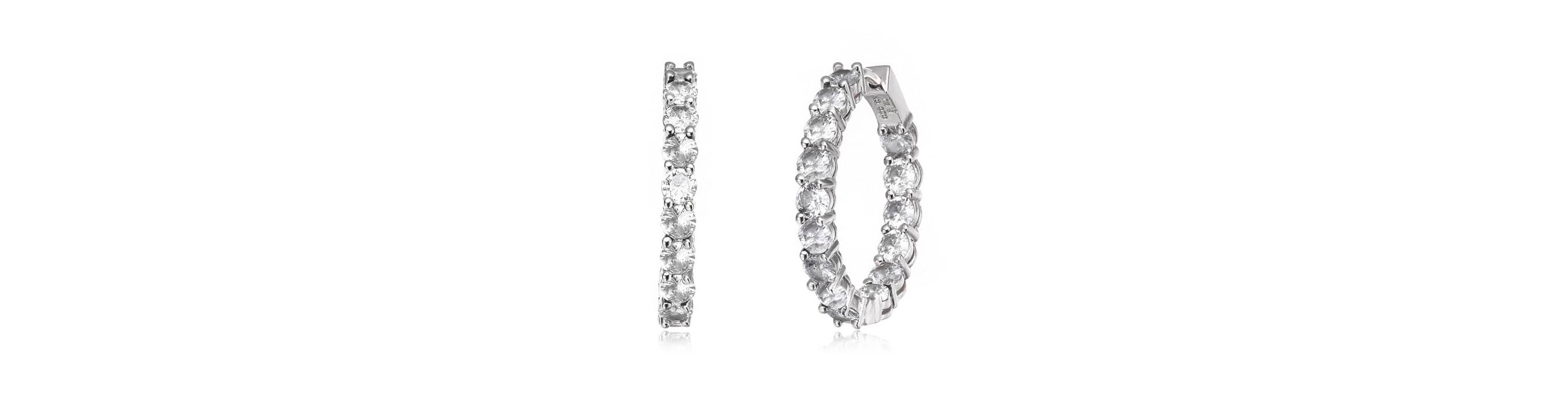 Lab Created Rhodium-Plated with Cubic Zirconia Inside Out Hoop Earrings