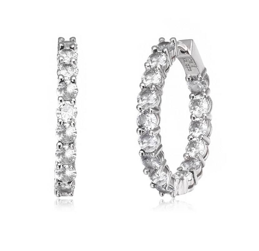 Lab Created Rhodium-Plated with Cubic Zirconia Inside Out Hoop Earrings