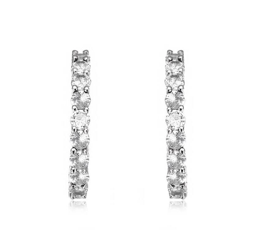 Lab Created Rhodium-Plated with Cubic Zirconia Inside Out Hoop Earrings