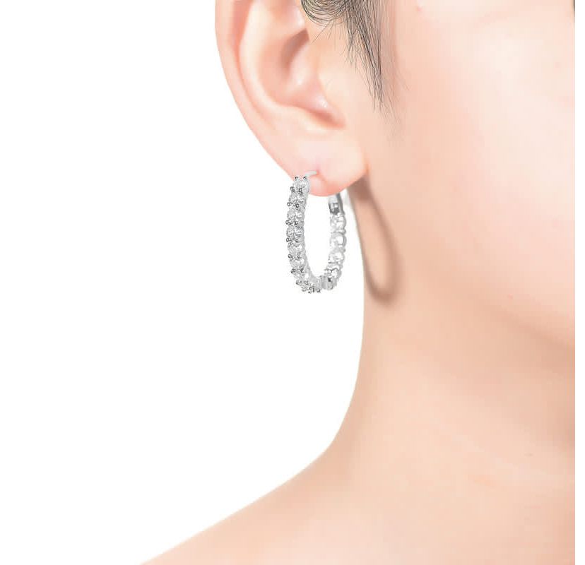 Lab Created Rhodium-Plated with Cubic Zirconia Inside Out Hoop Earrings