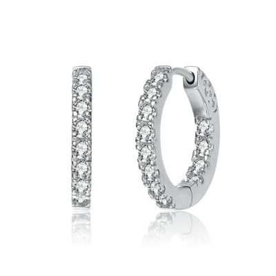 Rozzato Lab Created White Gold Plated with Clear Round Cubic Zirconia Hoop Earrings
