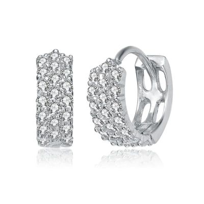 Rozzato Lab Created White Gold Plated with Clear Cubic Zirconia 13mm Hoop Earrings