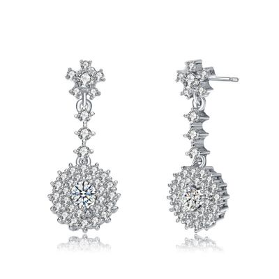 Rozzato Lab Created White Gold Plated with Clear Cubic Zirconia Round Drop Earrings