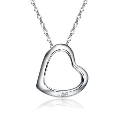 Rozzato Lab Created White Gold Plated with Clear Cubic Zirconia Heart Pendant