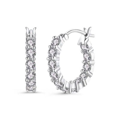 Rozzato Lab Created Sterling Silver White Gold Plated with Clear Cubic Zirconia Inside-Out Round Chunky Hoop Earrings