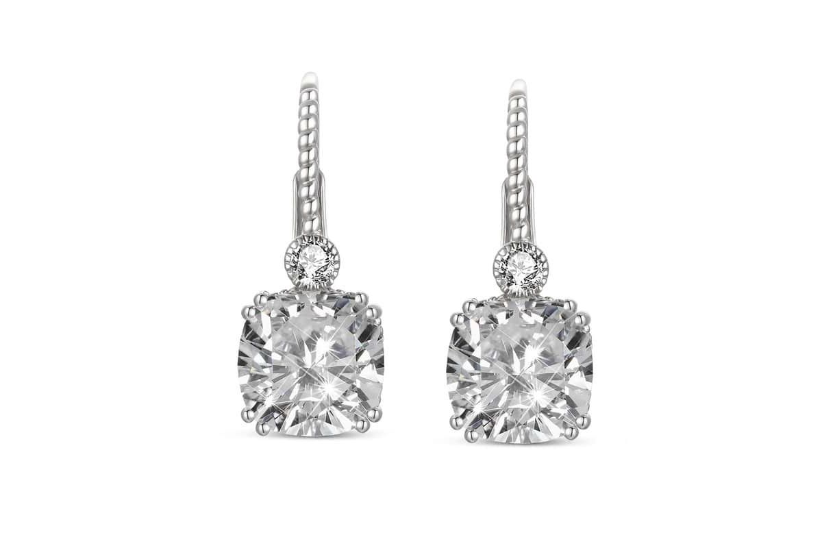 Lab Created Sterling Silver White Gold Plated with Sapphire Blue Cushion Geometric Stud Earrings