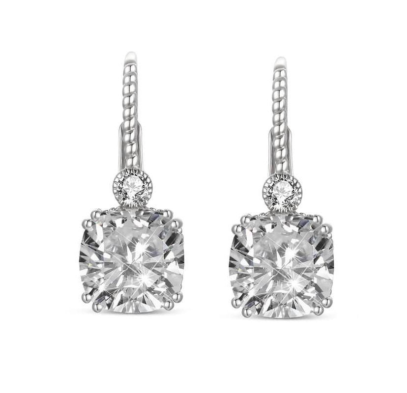 Lab Created Sterling Silver White Gold Plated with Sapphire Blue Cushion Geometric Stud Earrings