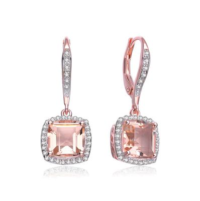 Rozzato Lab Created Sterling Silver 18K Rose Gold Plated Morganite Cubic Zirconia Drop Earrings