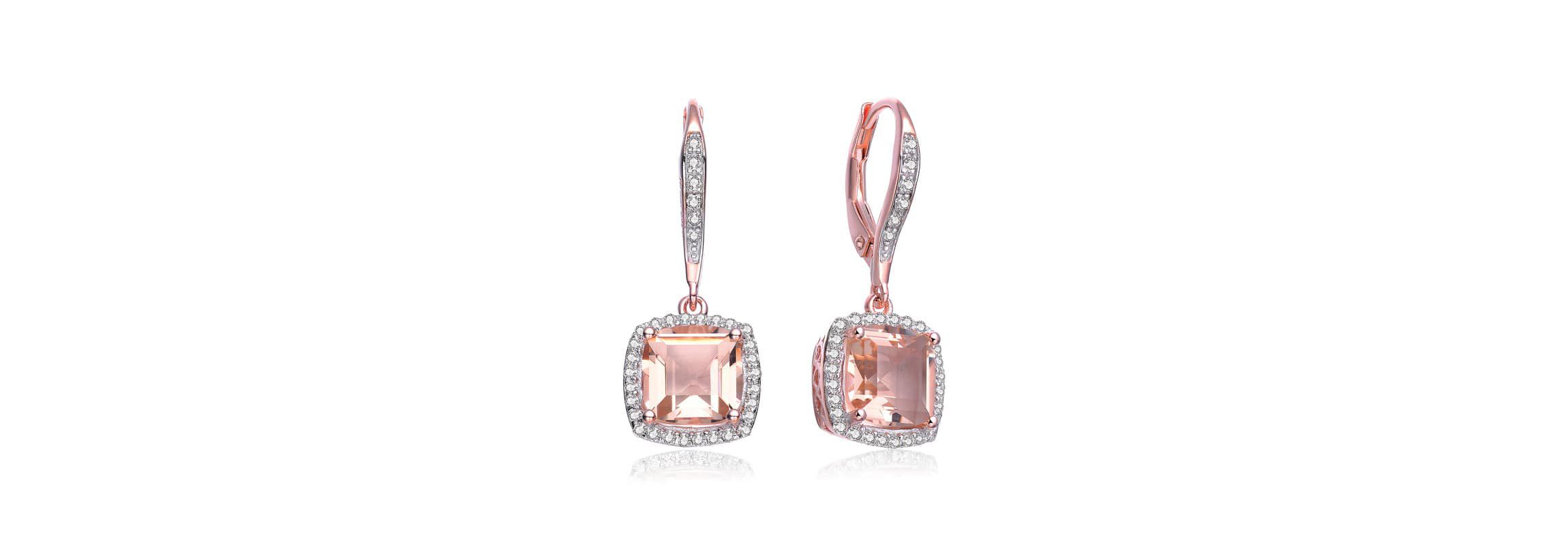 Lab Created Sterling Silver 18K Rose Gold Plated with Morganite Cubic Zirconia Drop Earrings