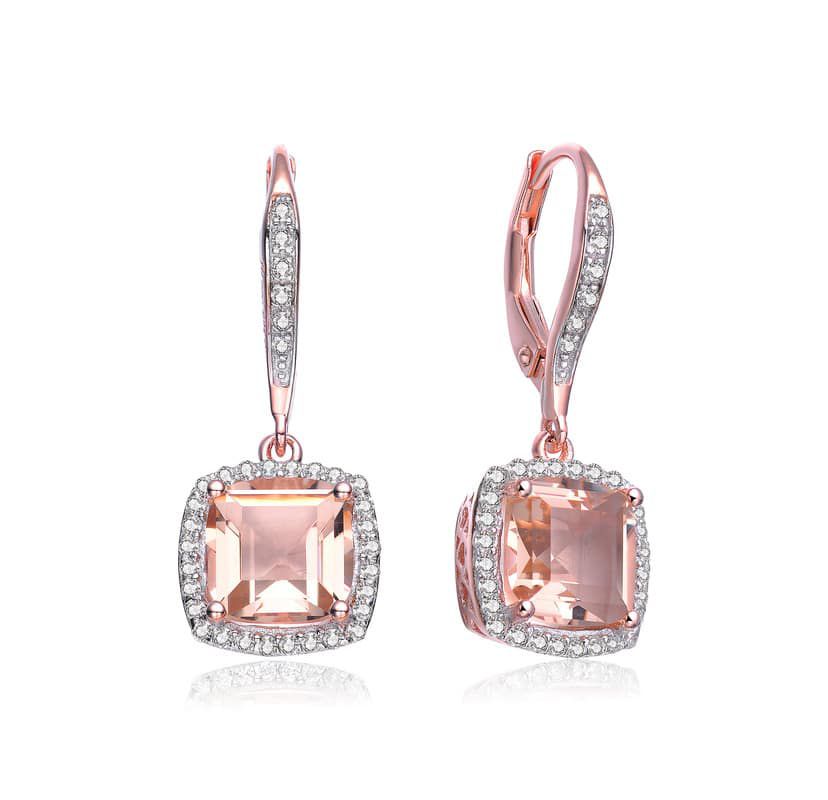 Lab Created Sterling Silver 18K Rose Gold Plated with Morganite Cubic Zirconia Drop Earrings