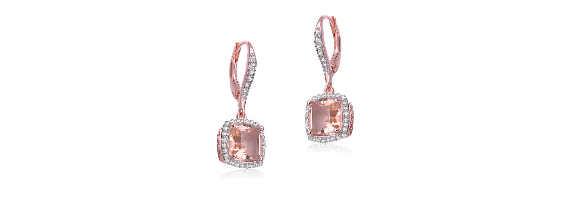 Lab Created Sterling Silver 18K Rose Gold Plated with Morganite Cubic Zirconia Drop Earrings