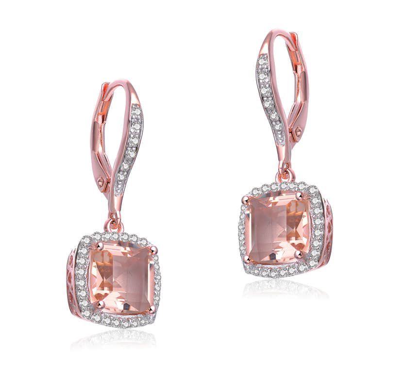 Lab Created Sterling Silver 18K Rose Gold Plated with Morganite Cubic Zirconia Drop Earrings