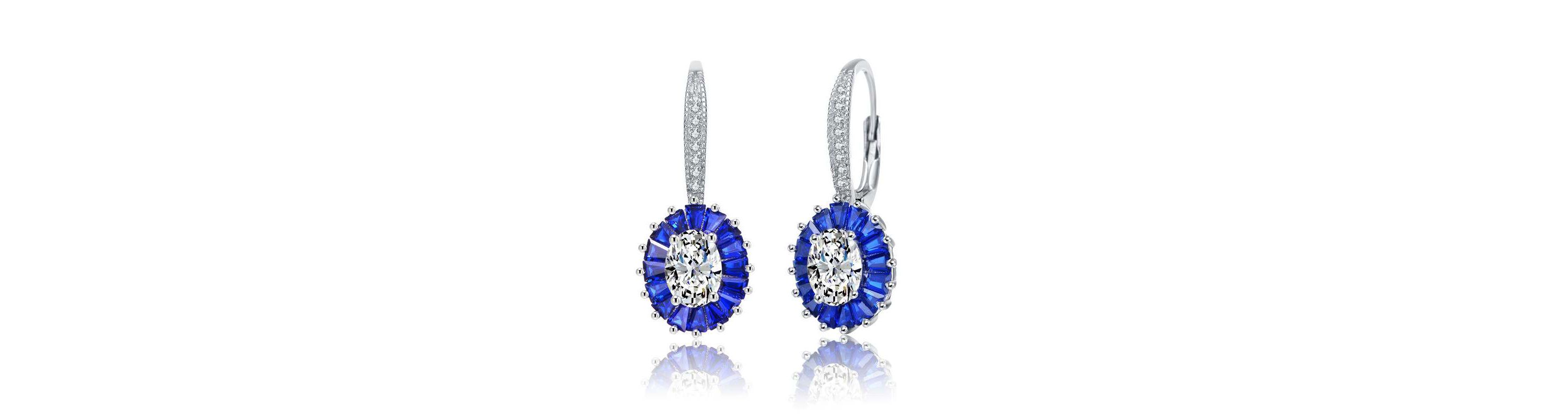 Lab Created Sterling Silver White Gold Plated with Sapphire Blue Cubic Zirconia Leverback Earrings