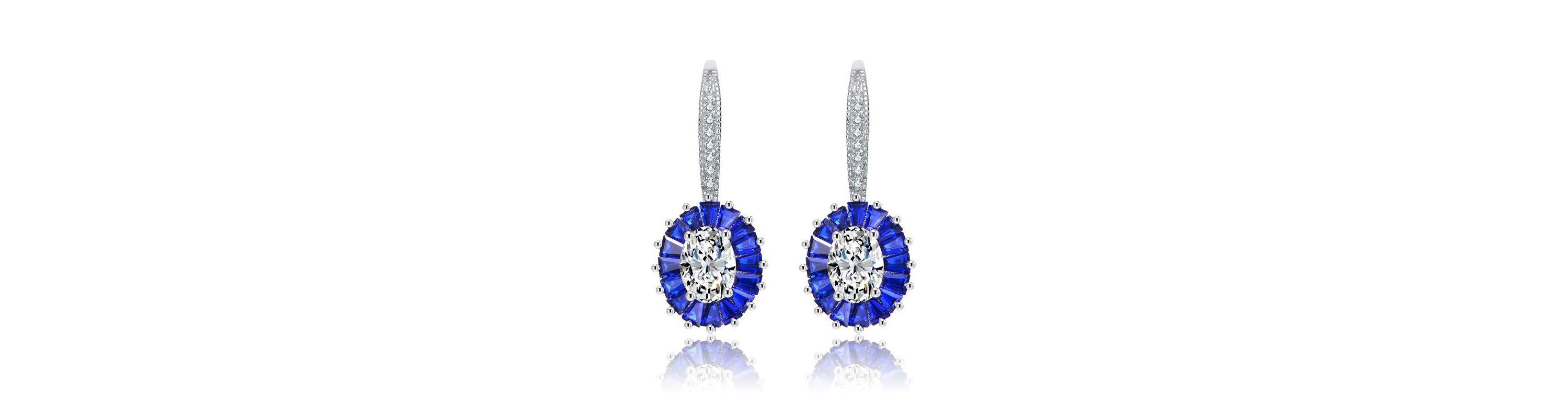 Lab Created Sterling Silver White Gold Plated with Sapphire Blue Cubic Zirconia Leverback Earrings