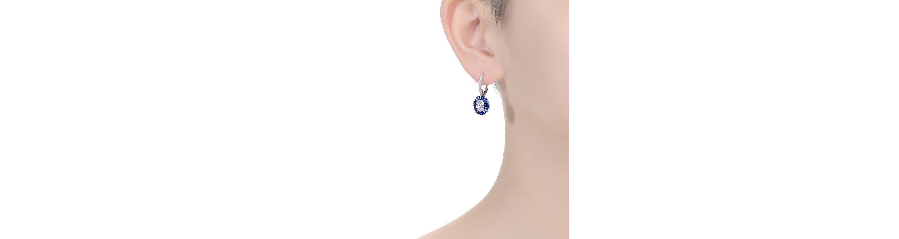 Lab Created Sterling Silver White Gold Plated with Sapphire Blue Cubic Zirconia Leverback Earrings
