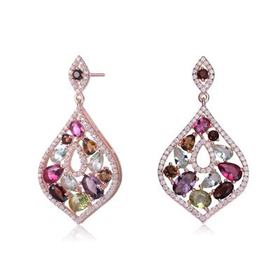 Rozzato Lab Created Sterling Silver 18K Rose Gold Plated with Multi-Colored Cubic Zirconia Accent Dangle Earrings