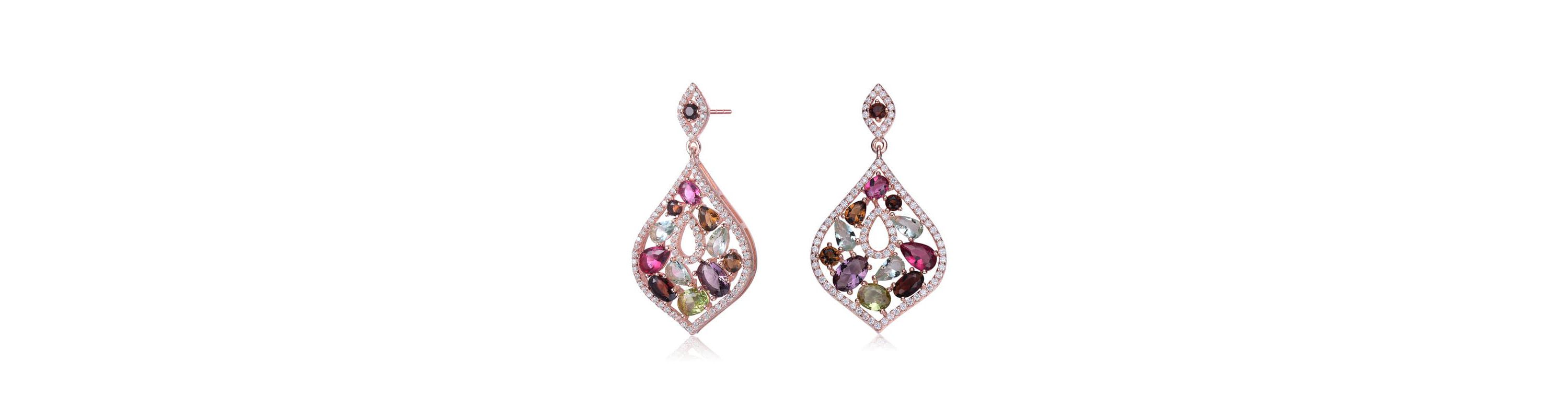 Lab Created Sterling Silver 18K Rose Gold Plated with Multi-Colored Cubic Zirconia Accent Dangle Earrings