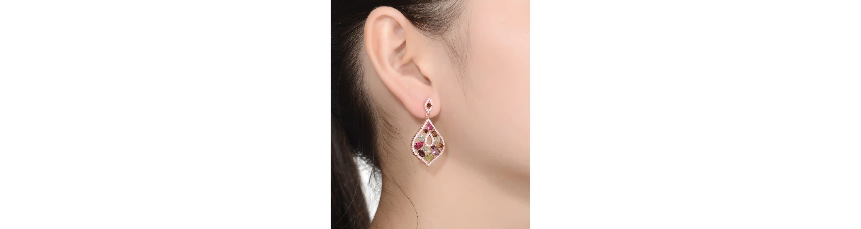 Lab Created Sterling Silver 18K Rose Gold Plated with Multi-Colored Cubic Zirconia Accent Dangle Earrings