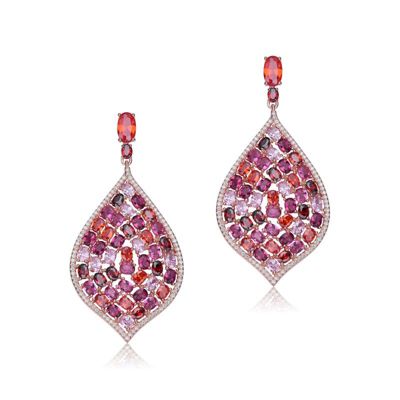 Rozzato Lab Created Sterling Silver 18K Rose Gold Plated with Ruby Red Cubic Zirconia Drop Earrings
