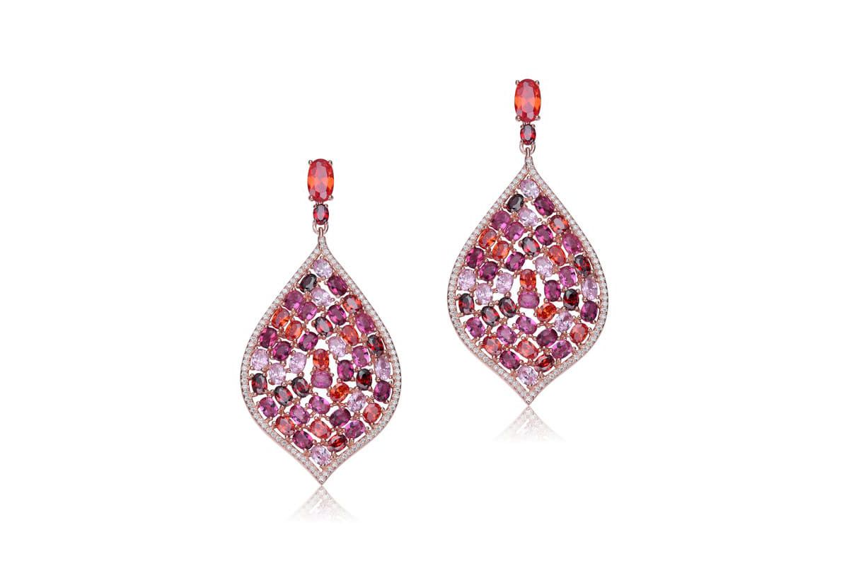 Lab Created Sterling Silver 18K Rose Gold Plated with Ruby Red Cubic Zirconia Drop Earrings