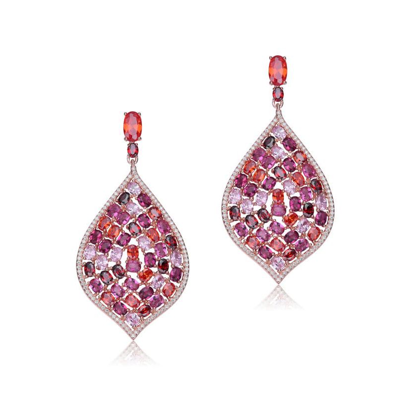 Lab Created Sterling Silver 18K Rose Gold Plated with Ruby Red Cubic Zirconia Drop Earrings