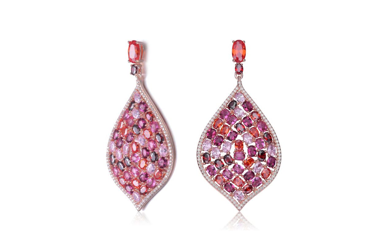 Lab Created Sterling Silver 18K Rose Gold Plated with Ruby Red Cubic Zirconia Drop Earrings