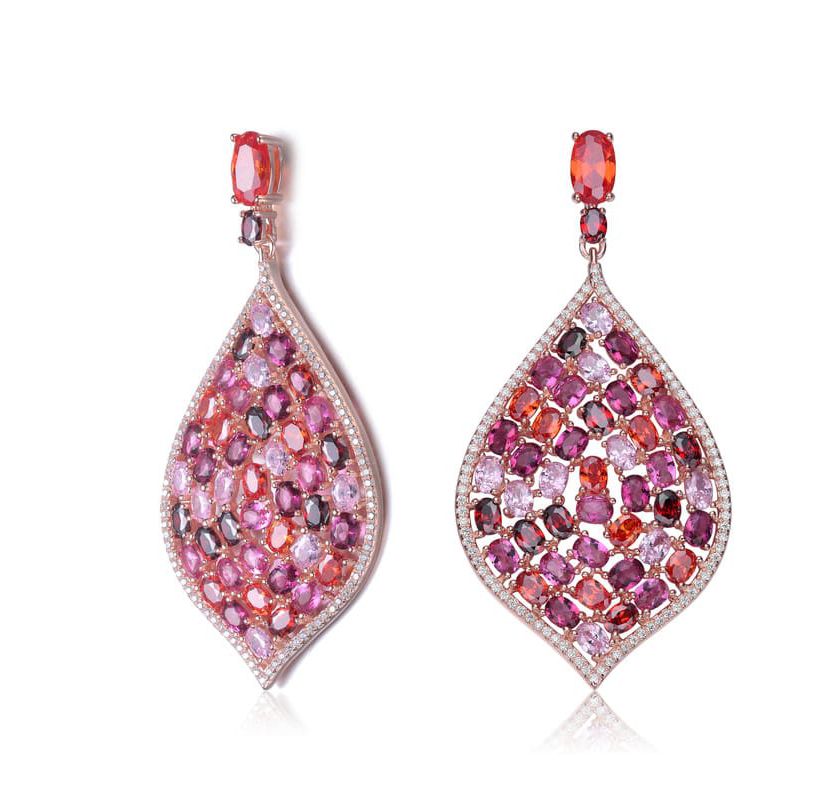 Lab Created Sterling Silver 18K Rose Gold Plated with Ruby Red Cubic Zirconia Drop Earrings