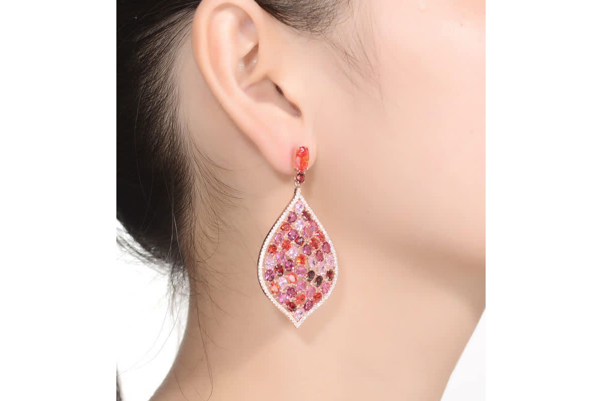 Lab Created Sterling Silver 18K Rose Gold Plated with Ruby Red Cubic Zirconia Drop Earrings