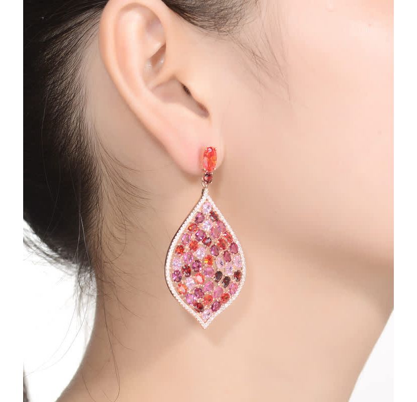 Lab Created Sterling Silver 18K Rose Gold Plated with Ruby Red Cubic Zirconia Drop Earrings