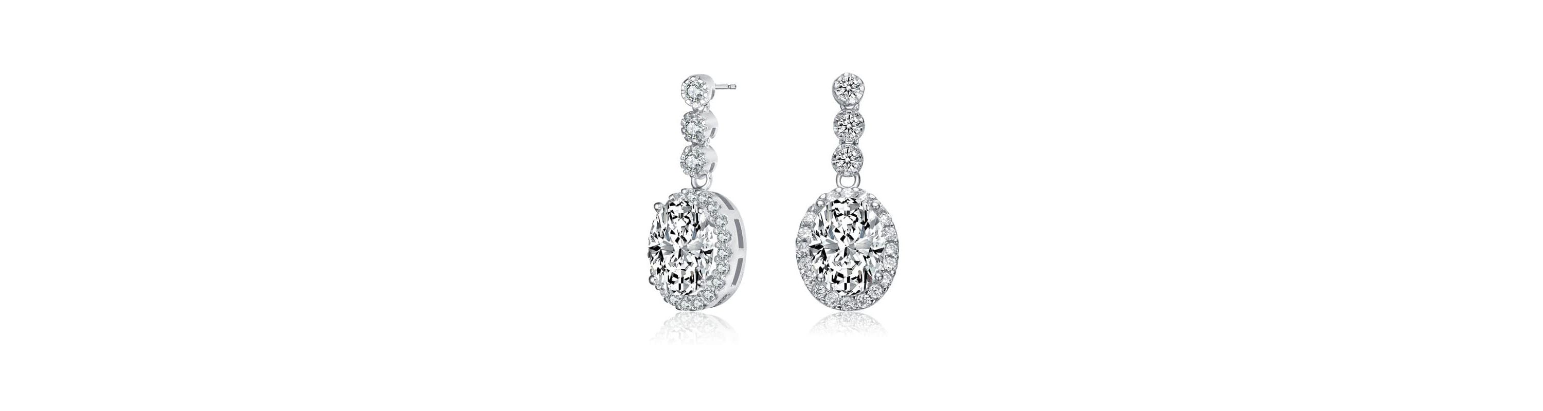 Lab Created Sterling Silver White Gold Plated with Clear Cubic Zirconia Halo Drop Earrings