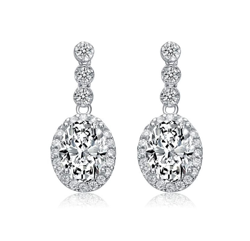 Lab Created Sterling Silver White Gold Plated with Clear Cubic Zirconia Halo Drop Earrings