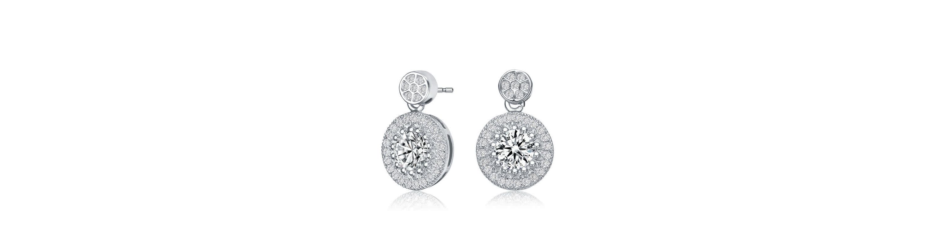 Lab Created Sterling Silver White Gold Plated with Clear Round Cubic Zirconia Thick Halo Drop Earrings