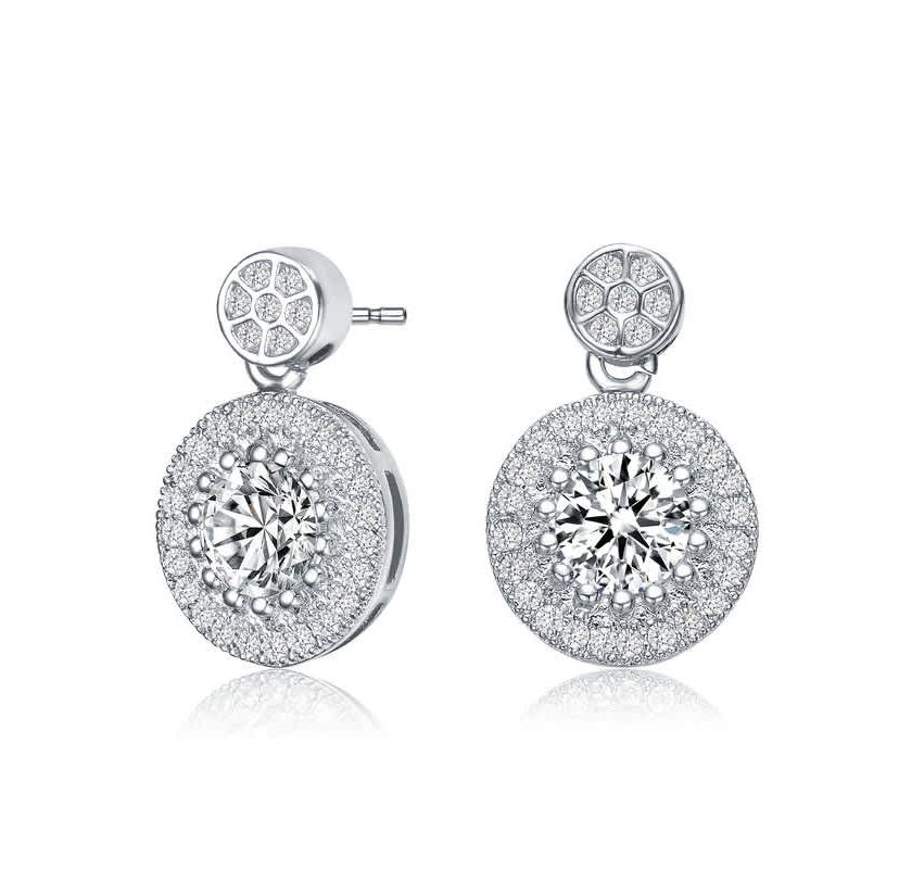 Lab Created Sterling Silver White Gold Plated with Clear Round Cubic Zirconia Thick Halo Drop Earrings
