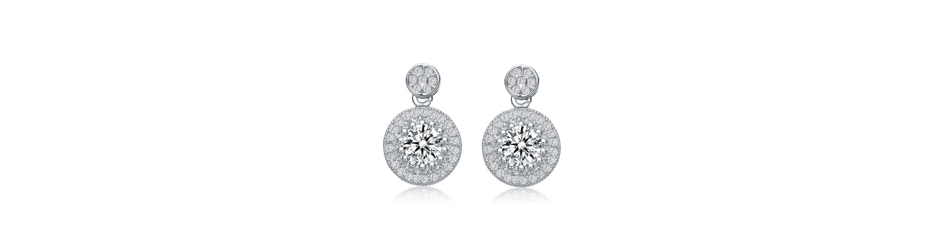 Lab Created Sterling Silver White Gold Plated with Clear Round Cubic Zirconia Thick Halo Drop Earrings