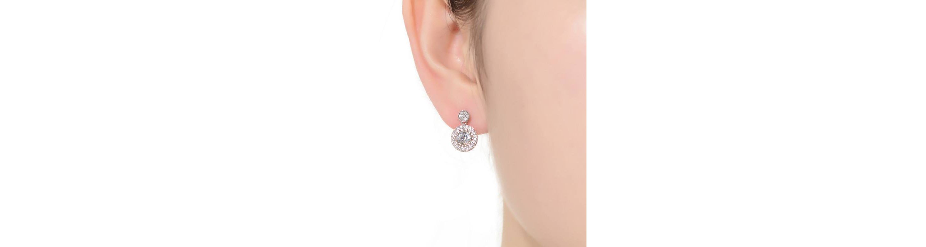 Lab Created Sterling Silver White Gold Plated with Clear Round Cubic Zirconia Thick Halo Drop Earrings
