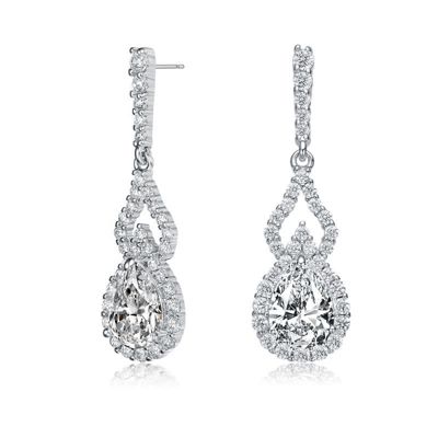 Rozzato Lab Created Sterling Silver White Gold Plated with Clear Pear Cubic Zirconia Drop Earrings