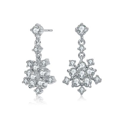 Rozzato Lab Created Sterling Silver White Gold Plated with Clear Round Cubic Zirconia Cluster Flower Style Drop Earrings
