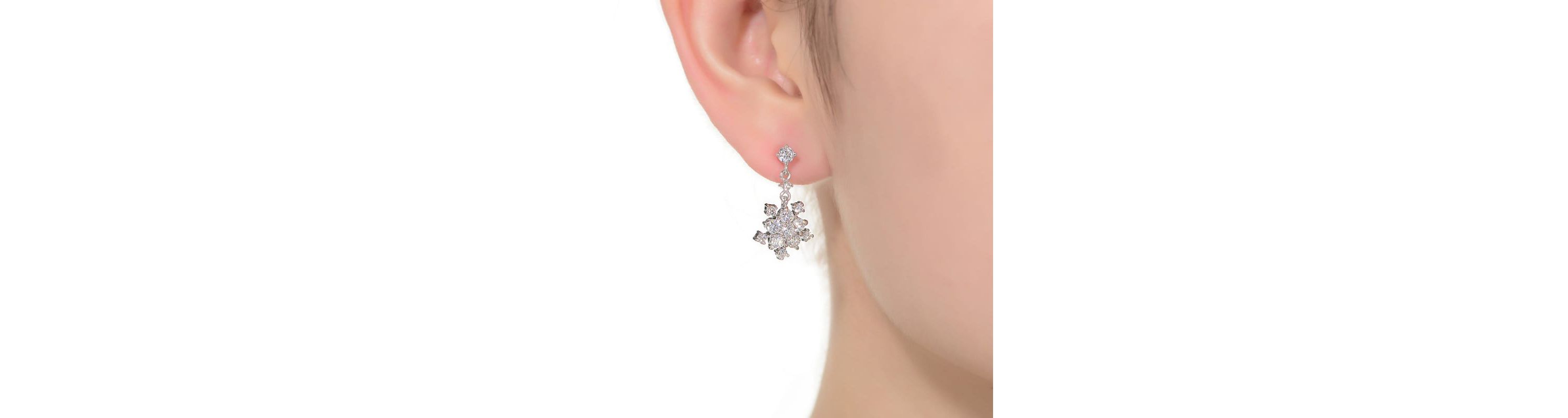 Lab Created Sterling Silver White Gold Plated with Clear Round Cubic Zirconia Cluster Flower Style Drop Earrings