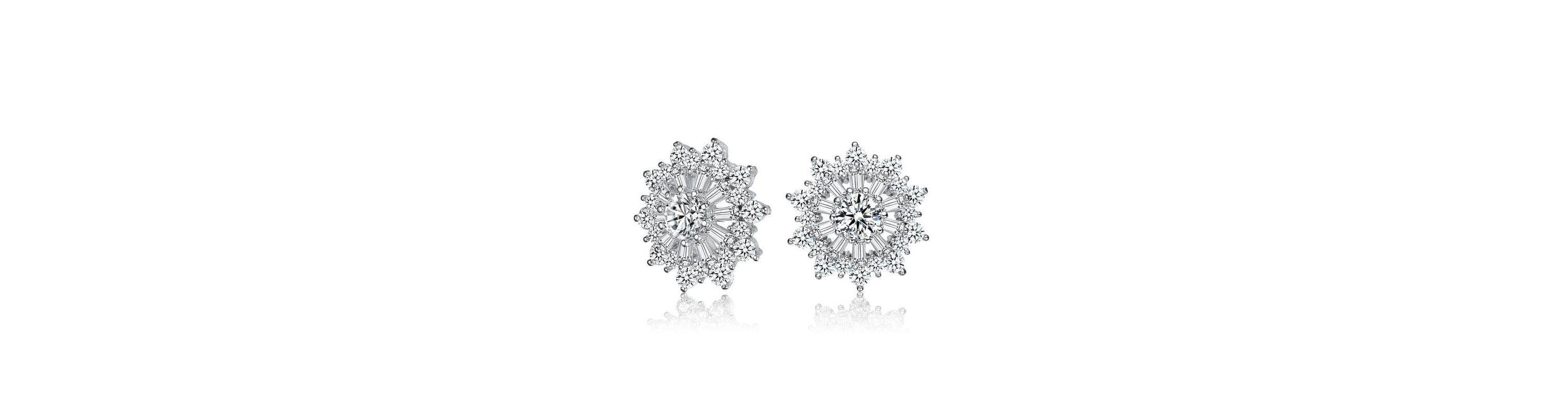 Lab Created Sterling Silver White Gold Plated with Clear Round and Baguette Cubic Zirconia Wreath Stud Earrings