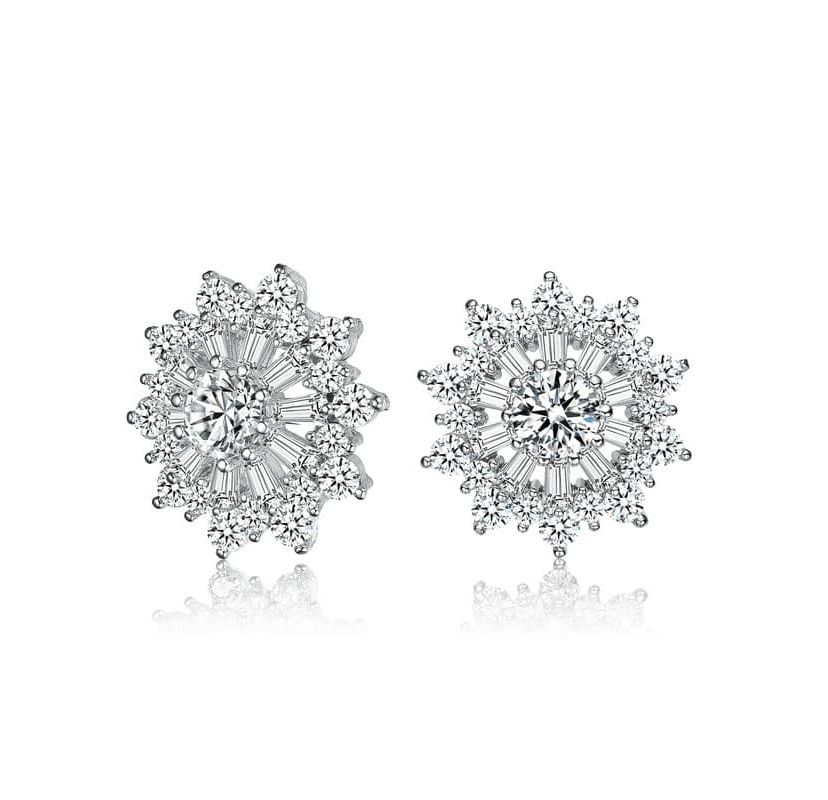 Lab Created Sterling Silver White Gold Plated with Clear Round and Baguette Cubic Zirconia Wreath Stud Earrings
