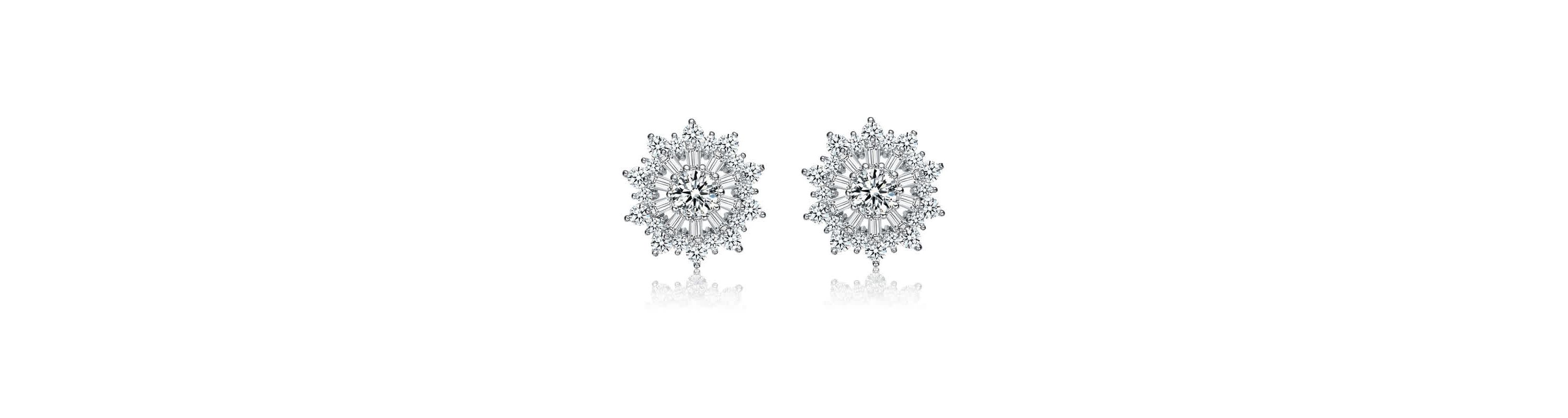 Lab Created Sterling Silver White Gold Plated with Clear Round and Baguette Cubic Zirconia Wreath Stud Earrings